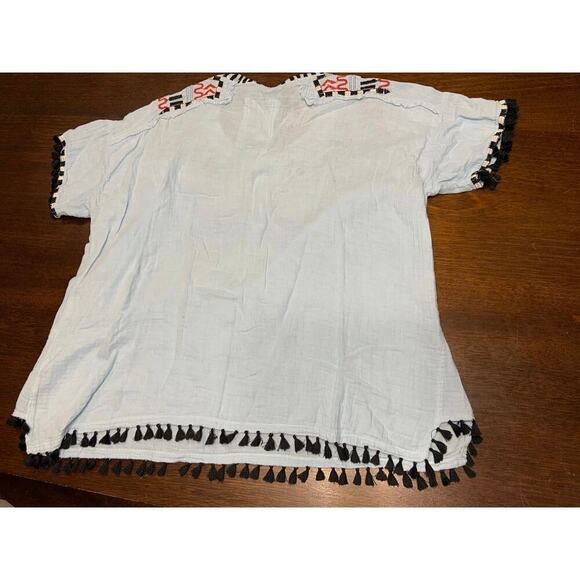 Johnny Was Embroidered Southwestern Boho Hippie Gauzy Top Women Medium Tassle - Picture 3 of 12